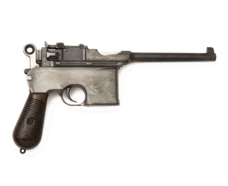 A MAUSER 7.63mm C96 BROOMHANDLE LARGE RING-HAMMER SEMI-AUTOMATIC PISTOL, serial no. 28633, for 1900, with 5 1/2in. tapering b