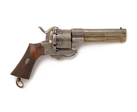 A RARE 12mm PINFIRE REVOLVER SIGNED ELOLA, EIBAR, serial no. 7, with sliding bayonet, circa 1870, with in the white round 4 3