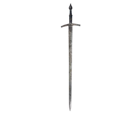 A MID-VICTORIAN KNIGHTLY LONGSWORD IN THE 16th CENTURY STYLE, almost certainly a 'Romantic Revival' piece, with plain slightl