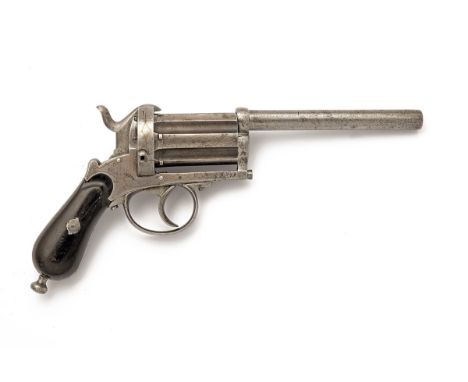 A LARGE 9mm PINFIRE PEPPERBOX REVOLVER WITH DETACHABLE BARREL EXTENSION, serial no. 8974, unsigned but probably Belgian, with