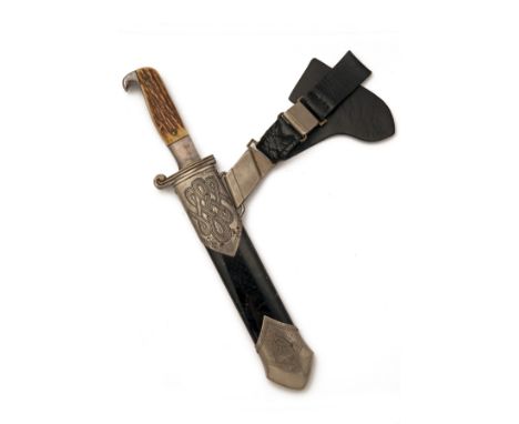 A GERMAN WORLD WAR TWO RAD ENLISTED MAN'S HEWER BY CARL EICKHORN, circa 1938, with heavy hatchet-shaped 9 3/4in. blade etched