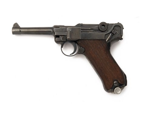 A 9mm (PARA) MAUSER-MADE LUGER P08 PISTOL, serial no. 5664, dated for 1938, with blued tapering 4in. barrel, dated receiver b