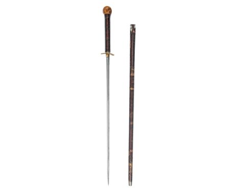 A SCARCE SWORD-STICK WITH AUTOMATIC GUARD, SIGNED HUSODO, JAPAN, circa 1900, with forged single-edged straight 22 1/2in. blad