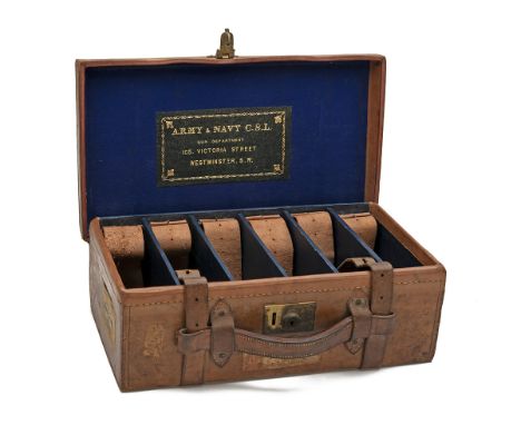 ARMY &amp; NAVY A LEATHER CARTRIDGE MAGAZINE, for approx. 400 cartridge, the lid interior lined with blue baize and an Army &