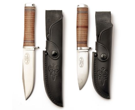 THREE QUALITY BOXED & UNUSED SPORTING-KNIVES SIGNED FALLKNIVEN, MODELS 'NJORD', 'FREY' & 'IDUN', with 6in., 5in. and 4in. bla
