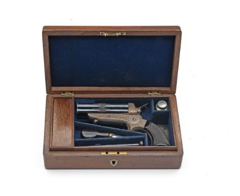 A BEST QUALITY CASED .30 (RIMFIRE) SHARPS PATENT FOUR-BARRELLED DERRINGER, SIGNED TIPPING & LAWDEN, serial no. 159, circa 187