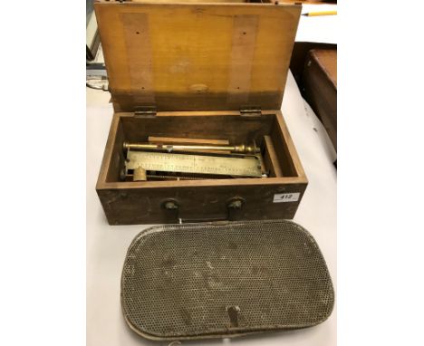 A set of vintage match fishing weigh scales contained in a wooden box bearing plaque "The Acocks Green Angling Society"