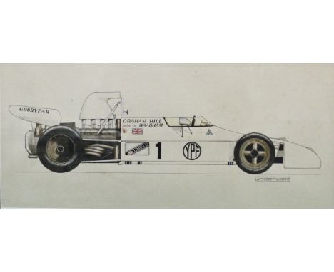 UNDERWOOD "Graham Hill's Brabham Formula I racing car", watercolour, ink and pencil sketch
