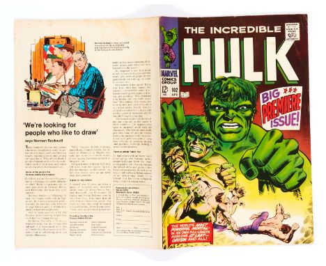 Incredible Hulk 102 (1968). Cents copy, cream/light tan pages. Light blemish to top of 'K' on cover and small centre dent, to