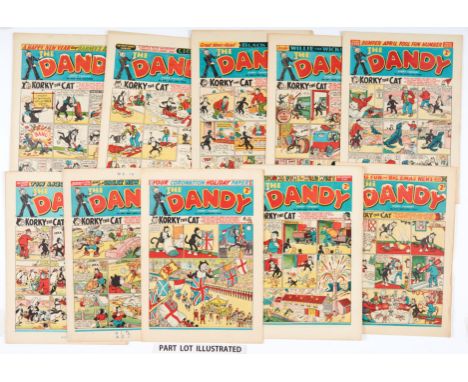 Dandy (1953) 580-631. Coronation year celebrated with No 602 Dandy Coronation Holiday Paper as Desperate Dan cheers the congr