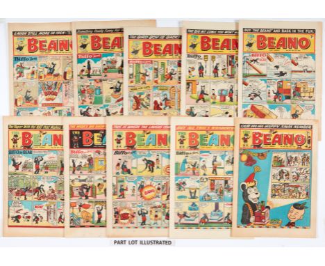 Beano (1954) 598-649 Xmas. Near complete year including New Year, April Fool and Fireworks issues (missing: 615 and 631). No 