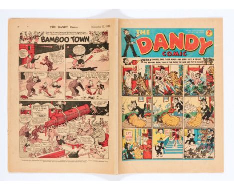 Dandy 50 (1938). With illustrated ad for first Dandy Monster Comic and Dudley Watkins Tom Thumb ad to 'Read The Beano'. Brigh