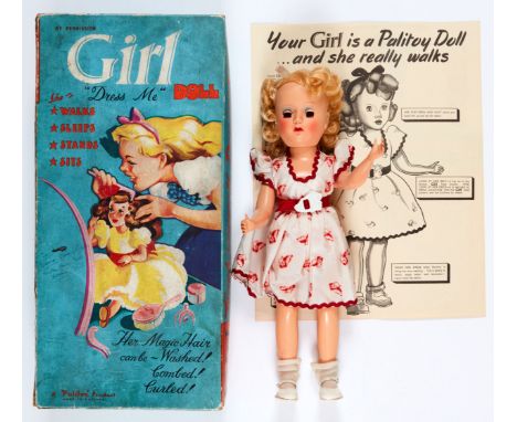 Girl 'Dress Me' doll in original box (1953) Palitoy. 'She really walks' with Girl instruction leaflet. Hard plastic doll 14 i