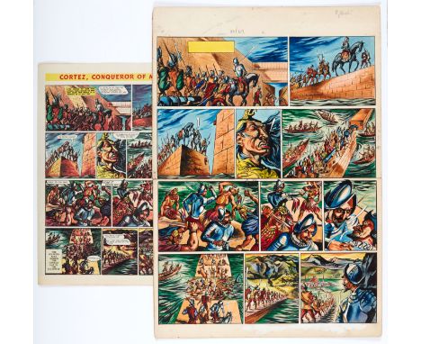Eagle original artwork (Vol. 1: No 34, 1950). Cortez, Conqueror of Mexico by William Stobbs. With original comic. After beati