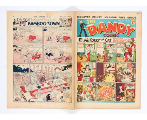 Dandy 53 (1938) First of two 'snow-capped' Christmas issues for 1938 with ad for first Dandy Monster Comic. Some light foxing