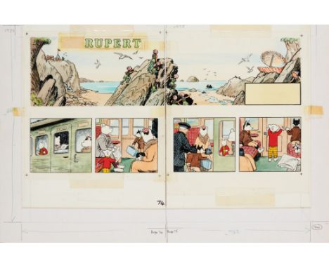 Rupert the Bear original double-page artwork cels from the Rupert Annual 1978, pages 74 &amp; 75. This annual heralded the fi