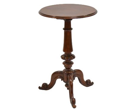 Victorian mahogany tripod table, circular top with moulded edge, turned and melon-fluted column, on scrolled legs, diameter 4
