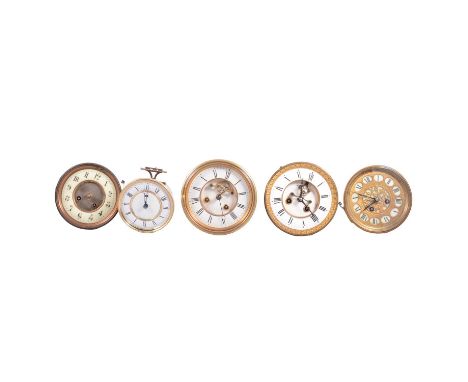 Two French cylinder clock movements, including a Richard of Paris movement with open escapement, and three Vienna wall clock 