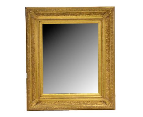 Rectangular wall mirror, bevelled glass, gilt frame, width 63cm, depth 5cm, height 74cm.