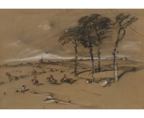 English School (19th century), Hunt in Belvoir Country,crayon sketch, ascribed verso to Viscount Hardinge,25.5cm x 37cm.