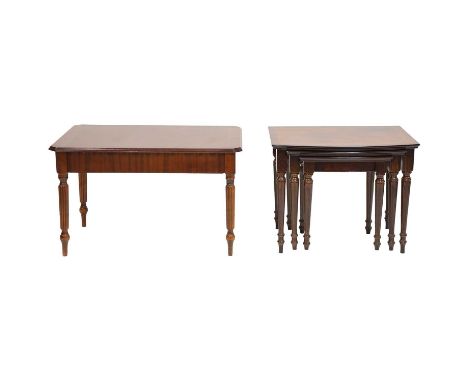 Reproduction inlaid mahogany coffee table, 77x54cm, height 47cm, nest of tables,59x46cm, height 48cm and smaller, side table 