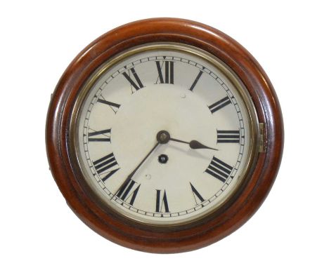 Victorian mahogany cased wall clock, moulded circular frame, white enamel, key wind movement, diameter 28cm.