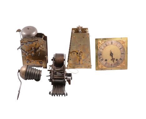 Six fusee clock movements, mostly 19th century, one slender movement with single fusee striking on eight bells.Condition repo