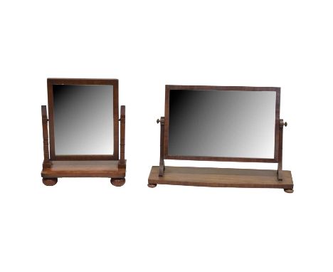 Victorian mahogany toilet mirror, rectangular plate, bowfront platform, width 70cm, depth 25cm, height 50cm; and another smal