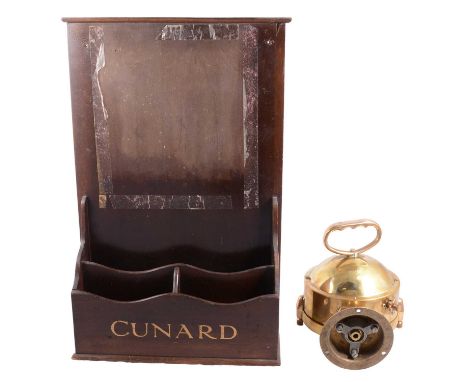 Simpson-Lawrence brass cased marine pilot light, on a gimble base, diameter 18.5cm, 26cm high; and a mahogany correspondence 