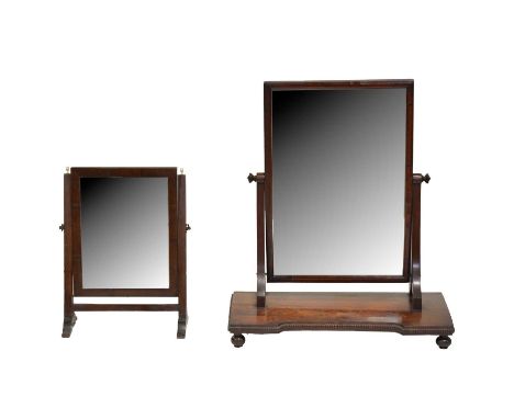 William IV mahogany toilet mirror, of large size, rectangular plate, platform base, width 62cm, depth 33cm, height 72cm; and 