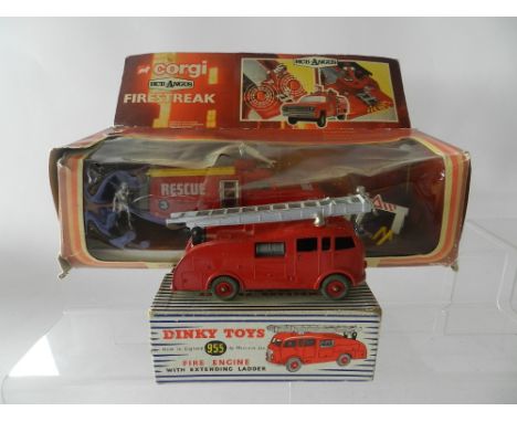 A boxed Dinky Toys No 955 fire engine with extending ladder plus a Corgi No 1001 HCB-Angus Fire Streak Tender including acces