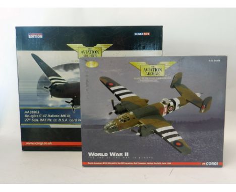 Two Corgi Aviation Archive models AA38203 Douglas Dakota (Arnhem 1944) AA35304, Mitchell 11 (Norfolk 1944) (2)