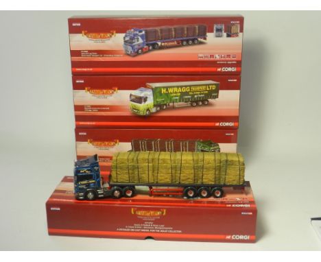 Four boxed Corgi 'Hauliers of Renown' series 1:50 trucks- CC13721 G.Owens and Sons (Scania) CC12942 Derek Marston and Sons (S