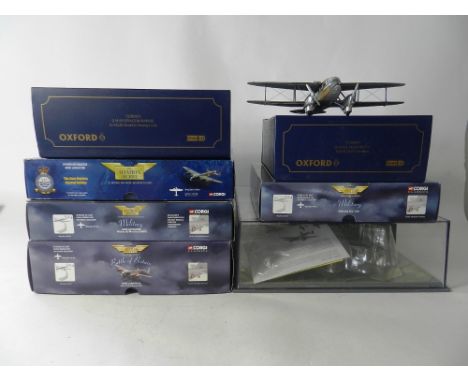 Seven boxed aircraft models, 5 Corgi Aviation models to include AA47306 Lancaster (memorial flight), AA47301 (memorial flight