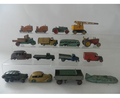Seventeen unboxed Dinky and Moko toys suitable for spares or renovation to include Moko tractor and road roller. Dinky GPO va