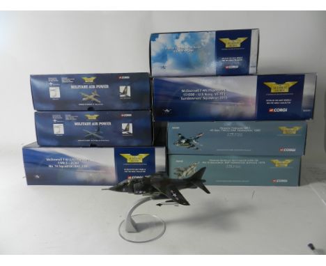 Seven boxed Corgi Aviation Archive models AA48401, Hercules Tanker (RAF) AA48403 Hercules (RAF), AA33201 Phantom (U.S Navy), 
