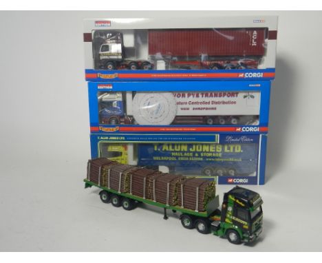 Four boxed Corgi 'Hauliers of Renown' series 1:50 trucks CC13902, R&H Scott (Foden) CC12430 N.T Whitfield (Volvo) CC12922 Tre