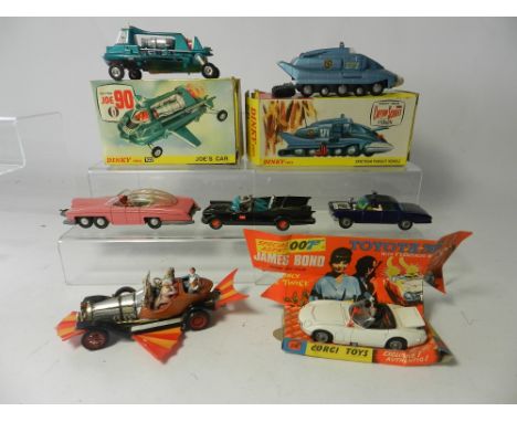 Seven film and TV related models by Corgi and Dinky to include a Dinky 102 Joes Car in part box, a 104 SPV vehicle in part bo