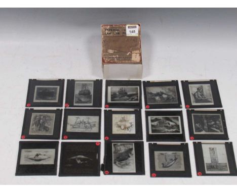 Early submarine development: 15 early 1900s "lantern plates" (slides) all relating to submarines. The top of the original box