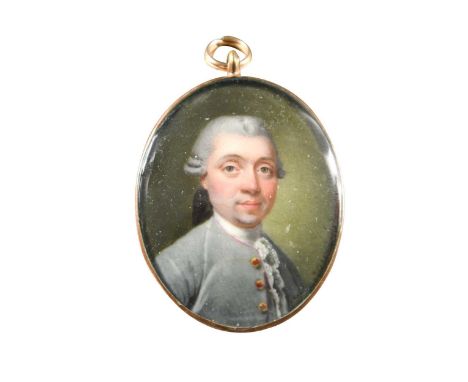 Nicolas André Courtois (1734-1806) Portrait miniature of a gentleman, bust-length, in a grey coat, his hair worn en queue and