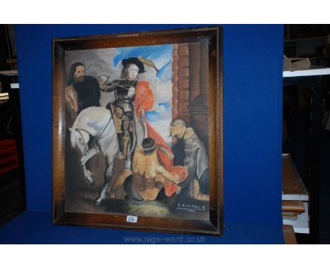 A Chalk study of St Martin dividing his cloak for the beggar, French, possibly for a mural or theatre design. Signed A. Laver