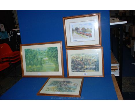 A pair of framed and mounted village Scenes signed in pencil on margin M. Groves, an H. Shepherd print of River Derwent and J