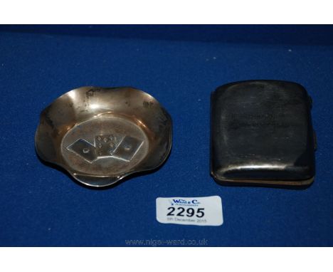 A Silver Cigarette Case and a Silver Ashtray decorated with playing cards