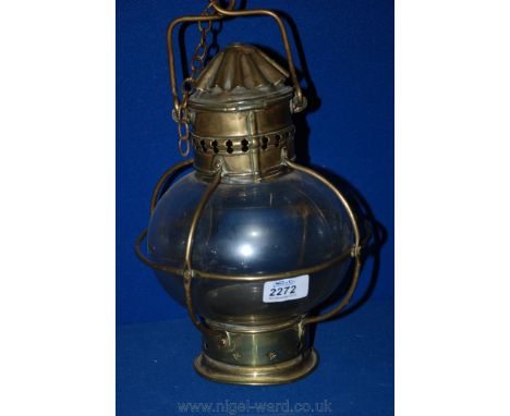 A 19th c. Brass Ship's Candle Lamp.  9'' x 11'' high approx