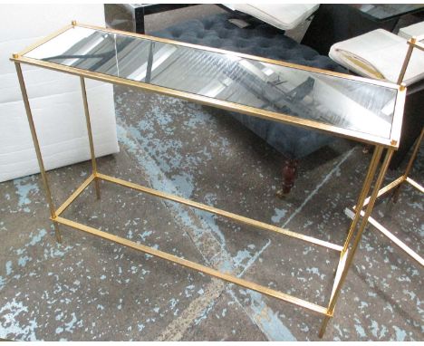 MIRRORED CONSOLE TABLE, in a gilded metal frame, 102cm x 27cm x 75cm H.