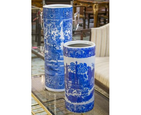 STICK STAND, Chinese ceramic blue and white, possibly 19th century, together with a smaller later example, 63cm H and 43cm re