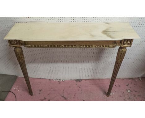 CONSOLE TABLE, Louis XVI style, the marble top on gilt front legs, 101cm x 28cm x 83cm H. (slight faults)