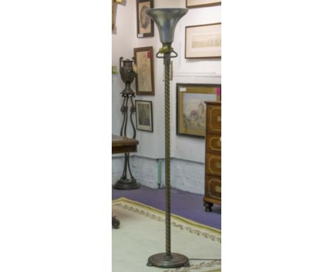 STANDING LAMP, mid 20th century aluminium, brass and copper with uplight and two external lights, 169cm H. (with faults) 