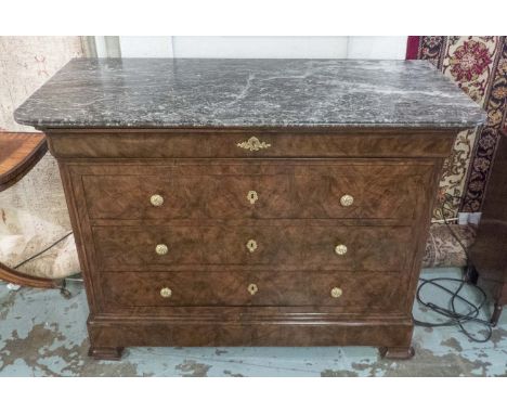 COMMODE, 19th century French Louis Philippe figured walnut with four long drawers, 131cm x 96cm H x 60cm.