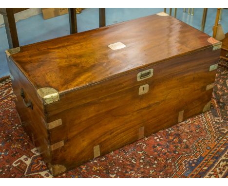 TRUNK, 19th century camphorwood and brass bound with rising lid and carrying handles, 106cm x 52cm x 46cm H.